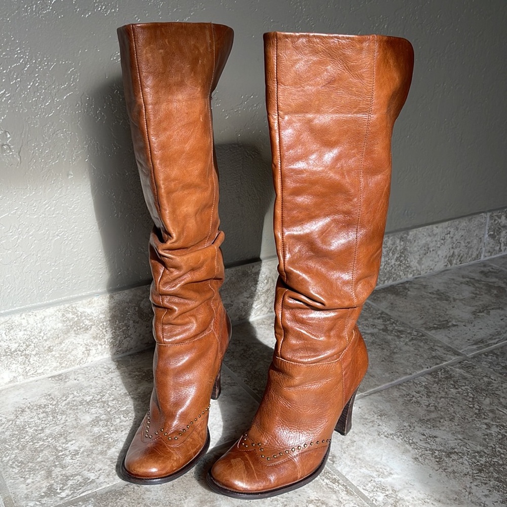Kenneth Cole Reaction Chantell Brown Leather Slouch Heeled Knee Boots 8.5